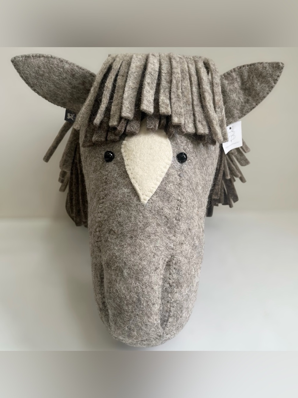 Fiona Walker England Grey 100% Wool Felt Horse Head Whimsical Mounted Wall Decor